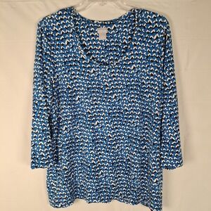 Chico's Women's Stretch Rayon Tunic 3/4 Sleeve Geometric Multicolor Size 3 XL